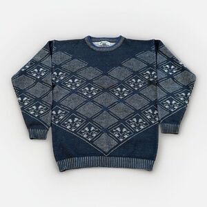 Zeppelin Sweater Mens XL Tall Acrylic Knit 90s Geometric Golf Preppy‎ Vintage